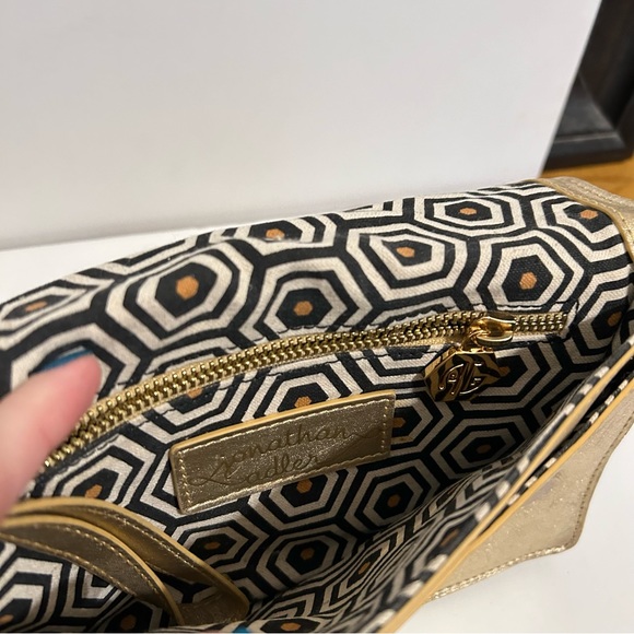 Jonathan Adler Gold Leather Clutch Wristlet with Metal Birds - Picture 12 of 14